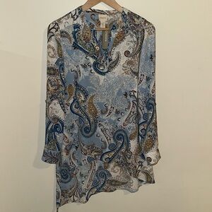 CHICOS Paisley Traveler Asymmetrical Hem Women’s Tunic Blouse NWT Sz 0 (Small/4)